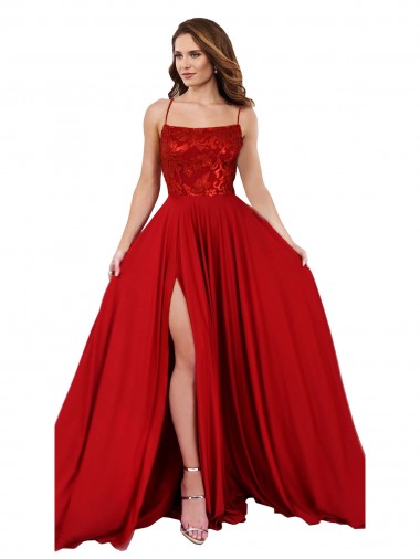 Open Back Red A-Line Square Neck Long Semi Formal Evening Dress / Prom Dress / Bridesmaid Dress York