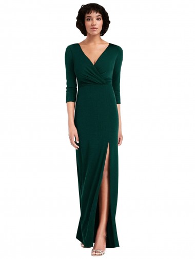 V-Back Dark Green Trumpet V-Neck Long Sleeves Long Formal Evening Gown / Prom Dress / Bridesmaid Dress York