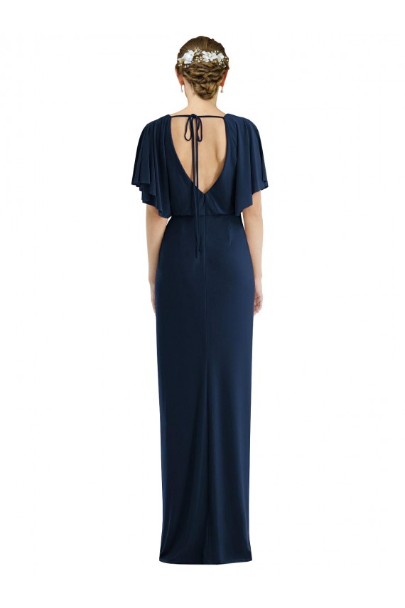 Open Back Dark Navy Sheath Bateau Neck Long Semi Formal Evening Dress / Prom Dress / Bridesmaid Dress York