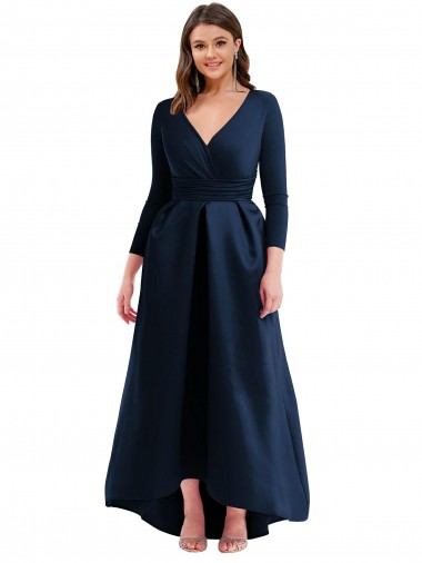 Dark Navy Ball Gown V-Neck Long High Low Plus Size Evening Gown / Prom Dress / Bridesmaid Dress York