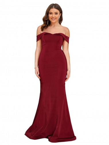 Burgundy Mermaid Off the Shoulder Long Formal Plus Size Evening Gown / Prom Dress / Bridesmaid Dress York