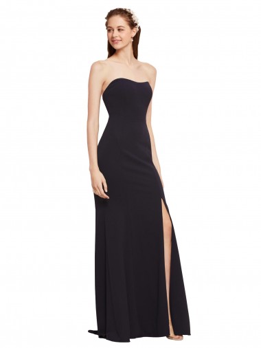 Low Back Dark Navy A-Line Strapless Long Formal Evening Gown / Prom Dress / Bridesmaid Dress York