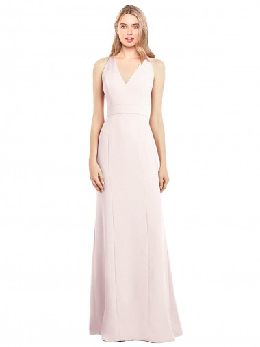 Keyhole Back Pink Trumpet V-Neck Long Semi Formal Evening Dress / Prom Dress / Bridesmaid Dress York