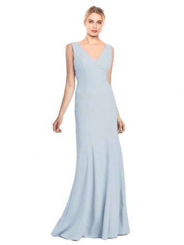 Low Back Light Sky Blue Trumpet V-Neck Long Bridesmaid Dress / Formal Dress York