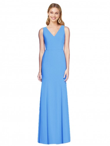 Keyhole Back Peacock Blue Trumpet V-Neck Long Semi Formal Evening Dress / Prom Dress / Bridesmaid Dress York