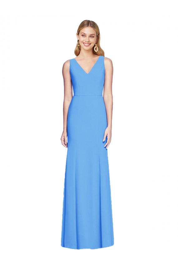 Keyhole Back Peacock Blue Trumpet V-Neck Long Semi Formal Evening Dress / Prom Dress / Bridesmaid Dress York