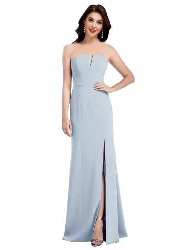 Low Back Light Sky Blue Trumpet Strapless Long Bridesmaid Dress / Evening Dress York