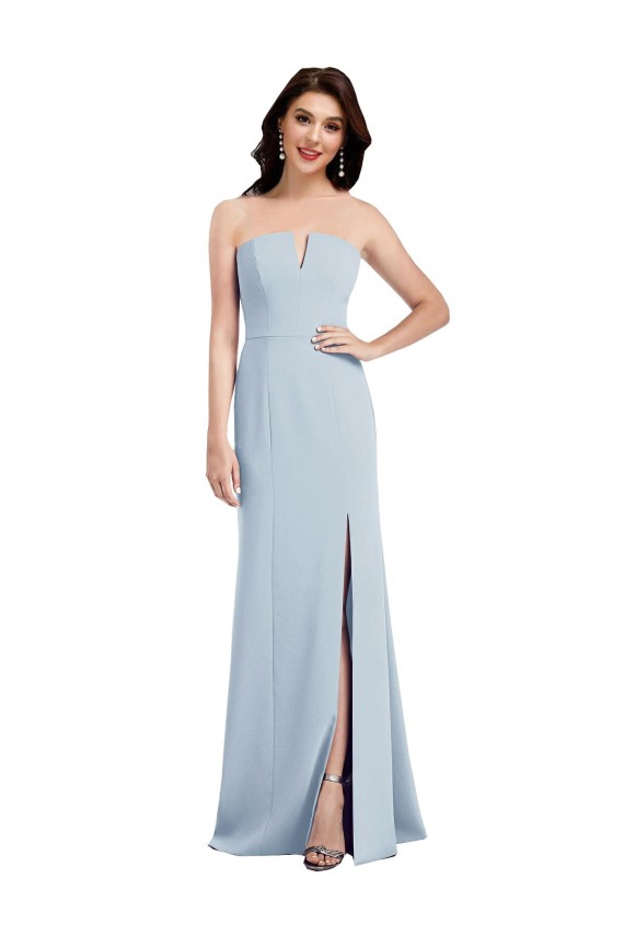 Low Back Light Sky Blue Trumpet Strapless Long Bridesmaid Dress / Evening Dress York