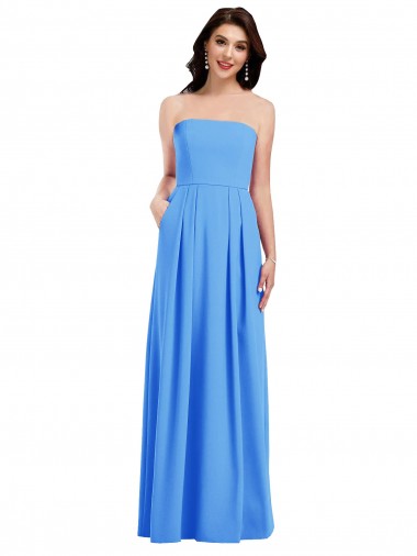 Low Back Peacock Blue Trumpet Strapless Long Semi Formal Evening Dress / Prom Dress / Bridesmaid Dress York