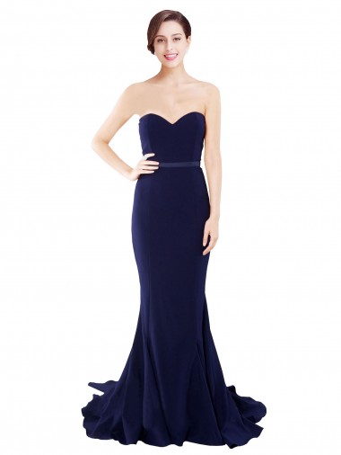 Low Back Dark Navy Mermaid Strapless Sweep Train Semi Formal Evening Dress / Prom Dress / Bridesmaid Dress York