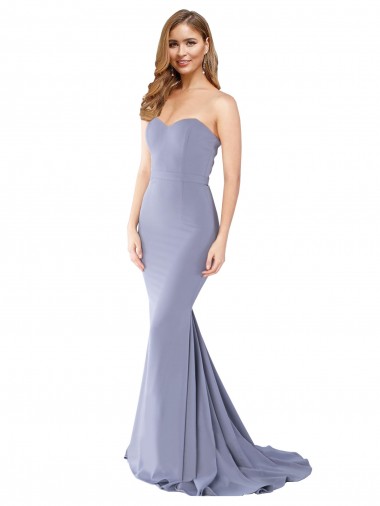 Low Back Smoke Blue Mermaid Strapless Long Formal Evening Gown / Prom Dress / Bridesmaid Dress York