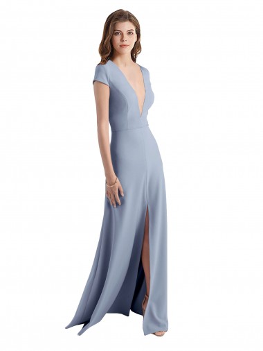 Smoke Blue Sheath High Neck Long Prom Dress / Bridesmaid Dress York