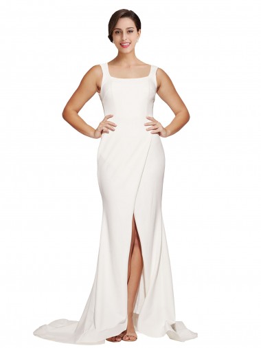 Low Back Ivory Sheath Square Neck Sweep Train Semi Formal Evening Dress / Prom Dress / Bridesmaid Dress York