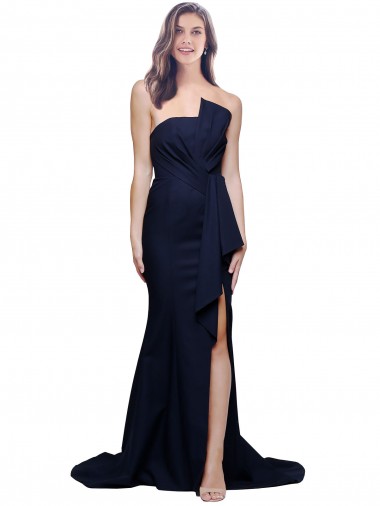 Low Back Dark Navy Sheath Strapless Sweep Train Semi Formal Evening Dress / Prom Dress / Bridesmaid Dress York