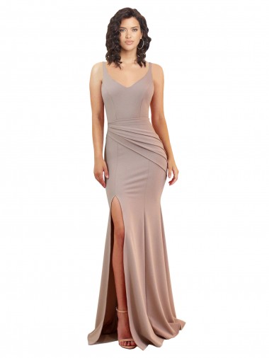 Low Back Dusty Pink Mermaid V-Neck Long Black Tie Evening Gown / Prom Dress / Bridesmaid Dress York