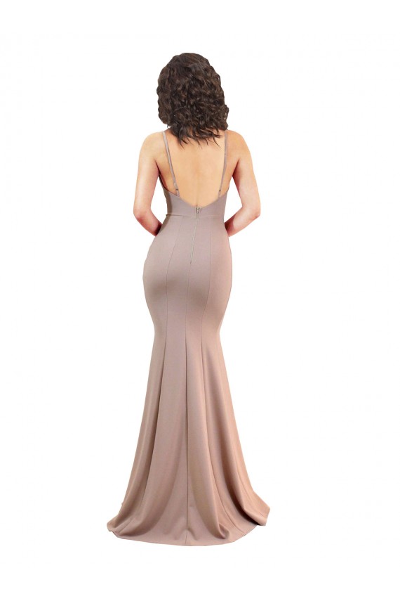 Low Back Dusty Pink Mermaid V-Neck Long Black Tie Evening Gown / Prom Dress / Bridesmaid Dress York