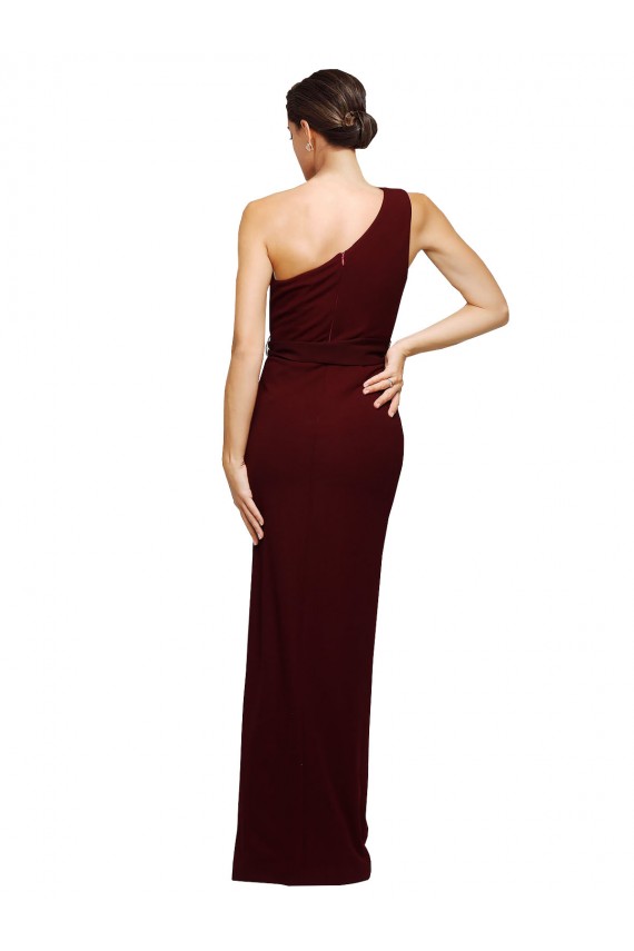 Burgundy Gold Sheath One Shoulder Long Black Tie Evening Gown / Prom Dress / Bridesmaid Dress York