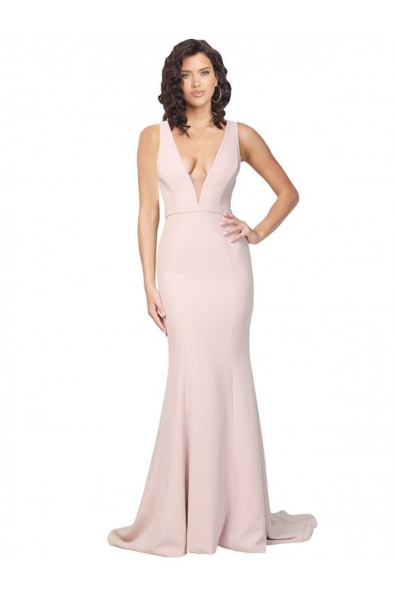 V-Back Pink Sheath V-Neck Sweep Train Black Tie Evening Gown / Prom Dress / Bridesmaid Dress York