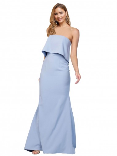 Low Back Light Sky Blue A-Line Strapless Long Formal Dress / Bridesmaid Dress York