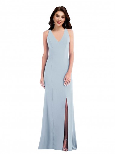 Open Back Light Sky Blue Trumpet V-Neck Long Evening Dress / Bridesmaid Dress York