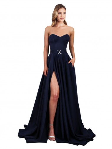 Low Back Dark Navy A-Line High Neck Long Formal Dress / Bridesmaid Dress York