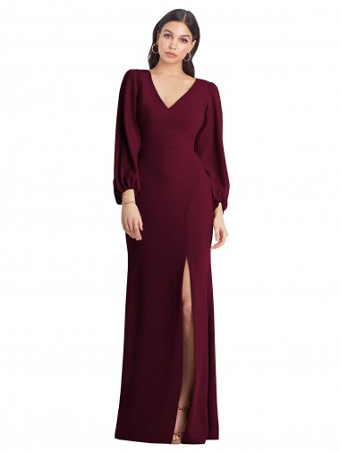 Burgundy Gold Trumpet V-Neck Long Semi Formal Evening Dress / Prom Dress / Bridesmaid Dress York