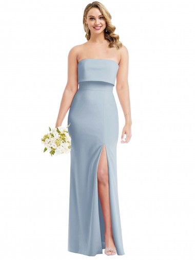 Low Back Light Sky Blue Trumpet Strapless Long Semi Formal Evening Dress / Prom Dress / Bridesmaid Dress York