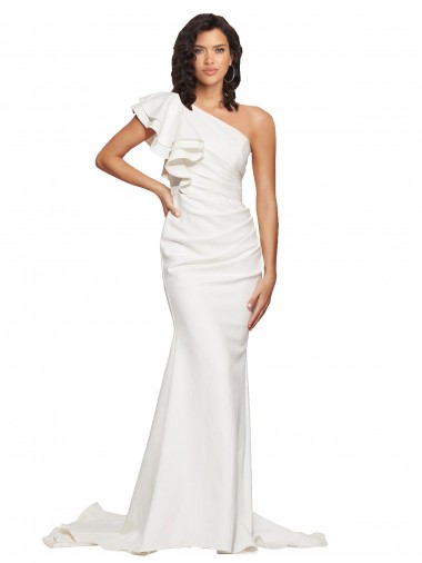 Ivory Sheath One Shoulder Sweep Train Semi Formal Evening Dress / Prom Dress / Bridesmaid Dress York