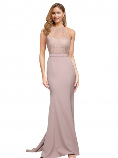 Dusty Pink Sheath High Neck Sweep Train Formal Evening Gown / Prom Dress / Bridesmaid Dress York