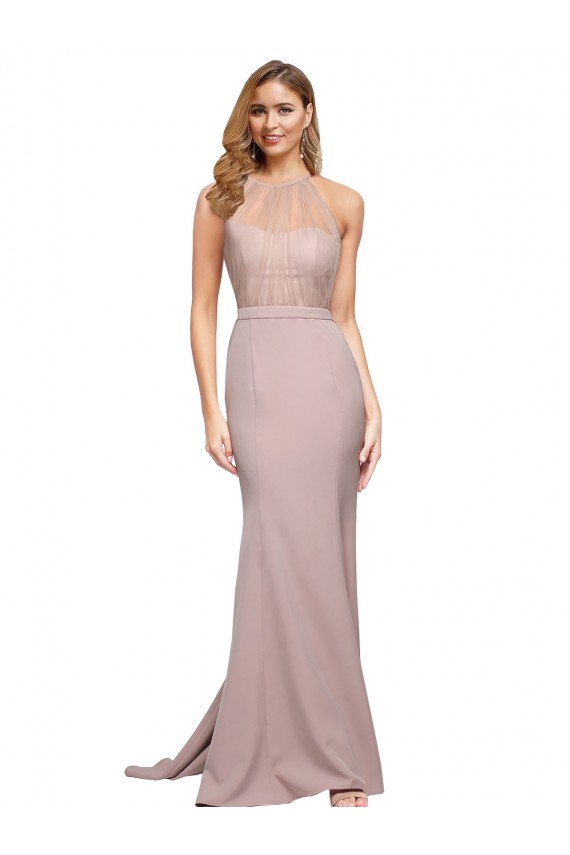 Dusty Pink Sheath High Neck Sweep Train Formal Evening Gown / Prom Dress / Bridesmaid Dress York