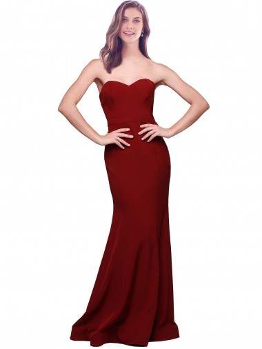 Low Back Burgundy Sheath Strapless Long Formal Evening Gown / Prom Dress / Bridesmaid Dress York