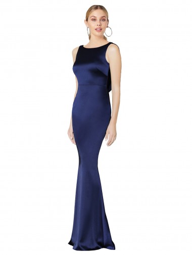 Low Back Dark Navy Sheath High Neck Long Formal Evening Gown / Prom Dress / Bridesmaid Dress York