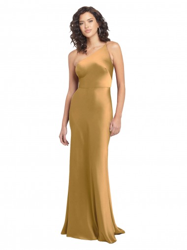 Gold A-Line One Shoulder Sleeveless Long Formal Evening Gown / Prom Dress / Bridesmaid Dress York