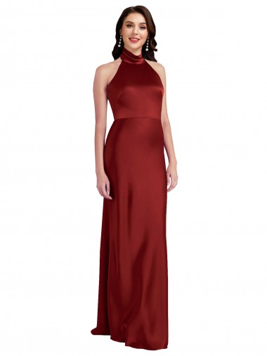 Open Back Burgundy A-Line Halter Neck Long Black Tie Evening Gown / Prom Dress / Bridesmaid Dress York