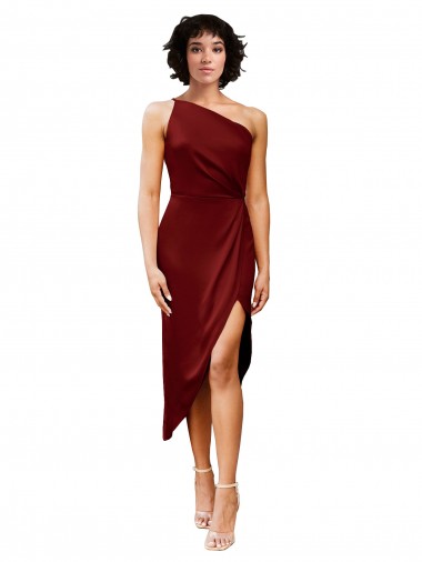 Burgundy Sheath One Shoulder Midi Length Black Tie Evening Gown / Prom Dress / Bridesmaid Dress York