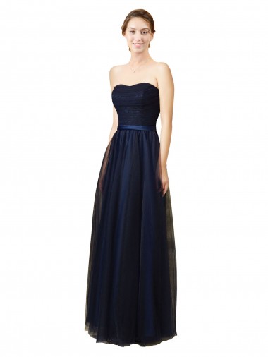 Dark Navy A-Line Strapless Long Bridesmaid Gown York