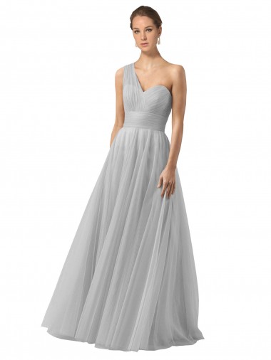 Silver A-Line One Shoulder Long Bridesmaid Gown York