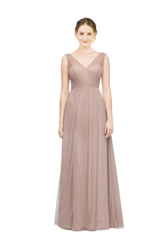 Blush A-Line V-Neck Long Bridesmaid Dress York