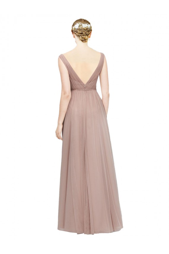 Blush A-Line V-Neck Long Bridesmaid Dress York