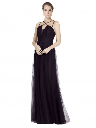 Black A-Line High Neck Long Bridesmaid Gown York