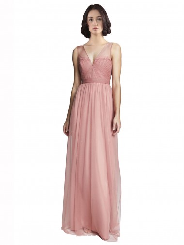 Rose Pink A-Line V-Neck Long Bridesmaid Dress York