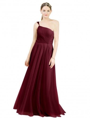 Burgundy A-Line One Shoulder Sleeveless Long Semi Formal Evening Dress / Bridesmaid Dress York