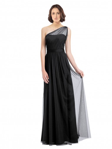 Black A-Line One Shoulder Sleeveless Long Bridesmaid Dress York