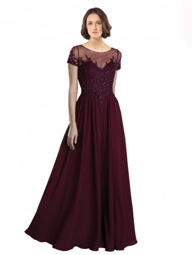 Burgundy Gold A-Line Jewel Neck Long Bridesmaid Dress York