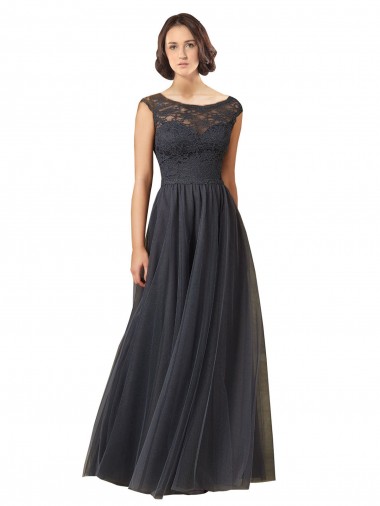 Slate Grey A-Line Bateau Neck Long Bridesmaid Dress York