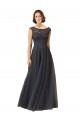 Slate Grey A-Line Bateau Neck Long Bridesmaid Dress York