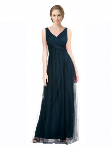 Blue A-Line V-Neck Long Bridesmaid Dress York