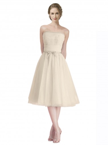 A-Line Strapless Cocktail Length Bridesmaid Dress York