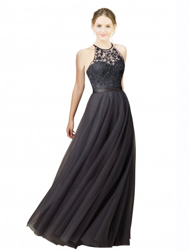 Open Back Slate Grey A-Line Sweetheart Long Bridesmaid Dress York