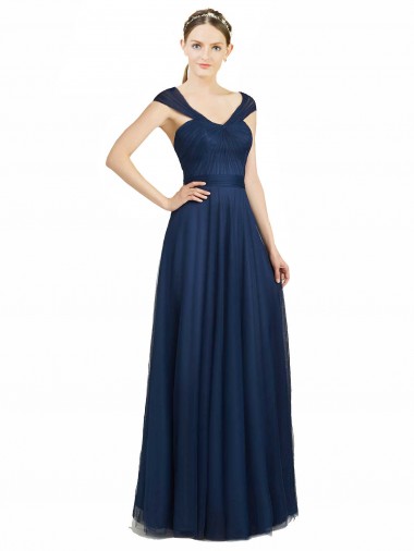 Low Back Dark Navy A-Line Sweetheart Long Bridesmaid Dress York